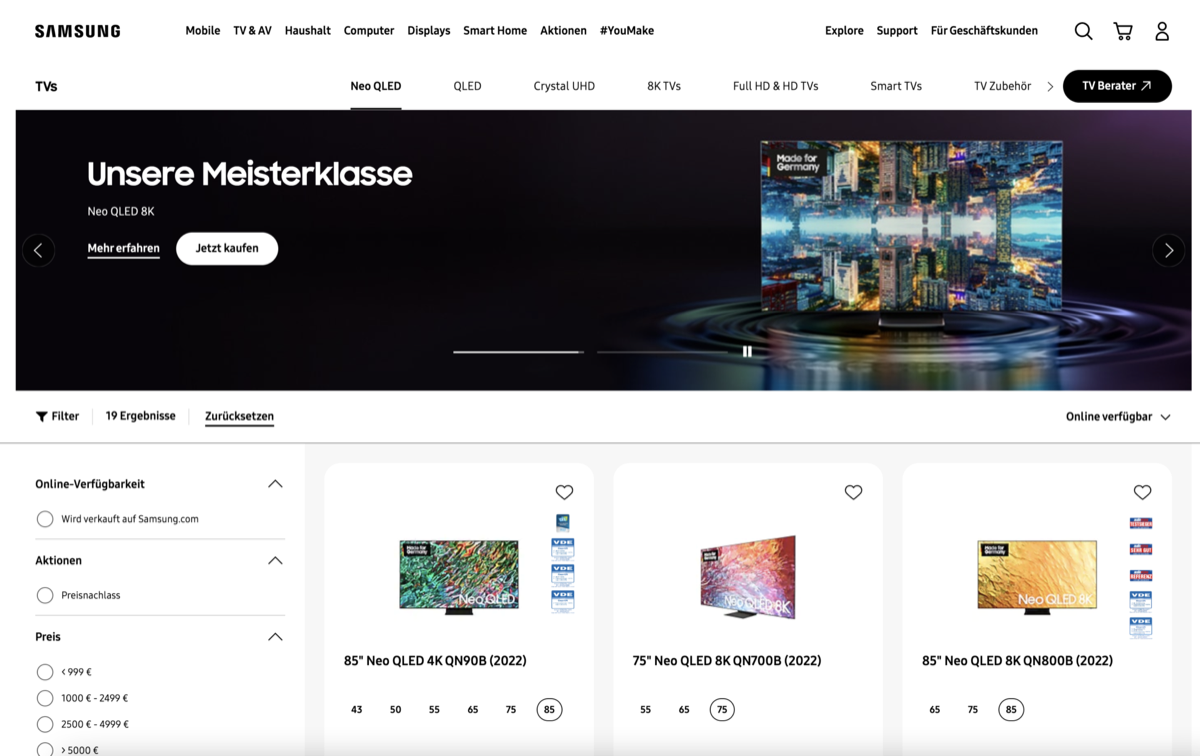 Samsung Germany website